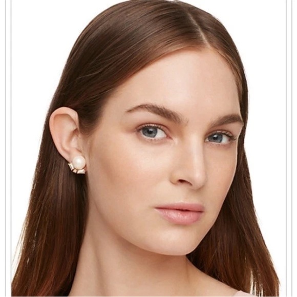 ✨Kate Spade Earrings Clear Crystal Baguettes Faux Pearl Stud Cluster Simple. - Picture 1 of 8
